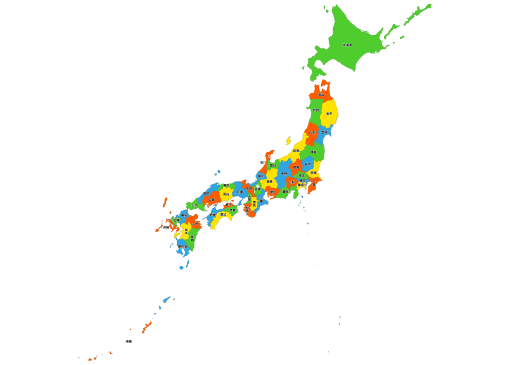 日本 都道府県別 色分けイラストレータデータ Ai Eps 地図素材を販売 今八商店