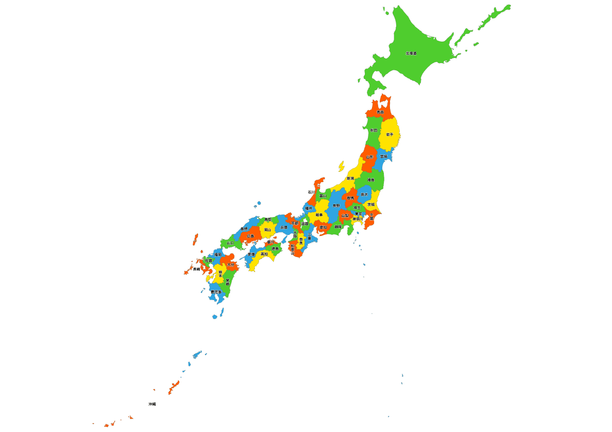 日本 都道府県別 色分けイラストレータデータ Ai Eps 地図素材を販売 今八商店