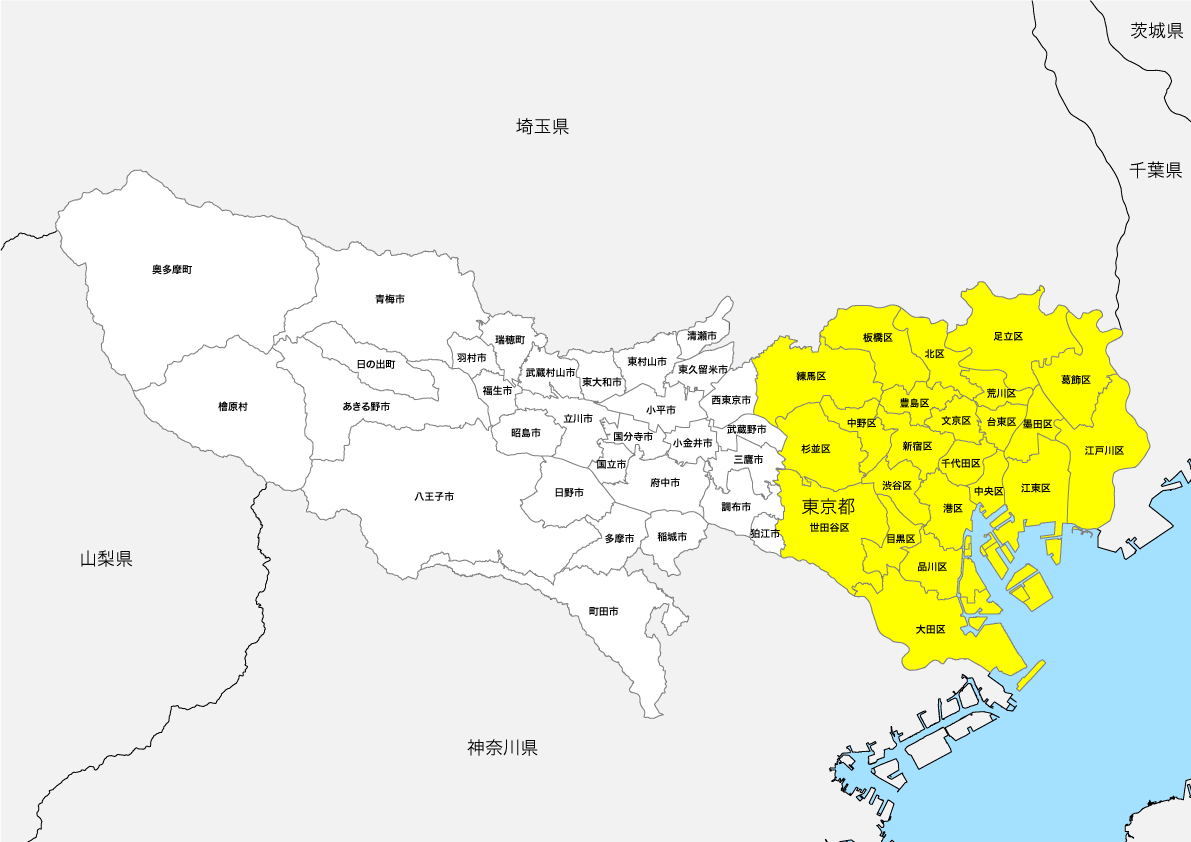 東京都 白地図 地図素材