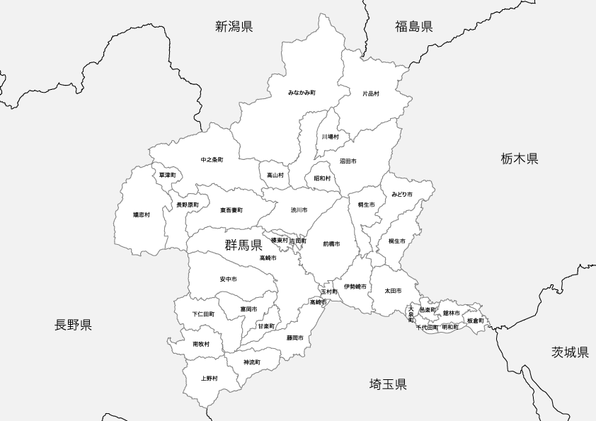 群馬県 市区町村別 白地図