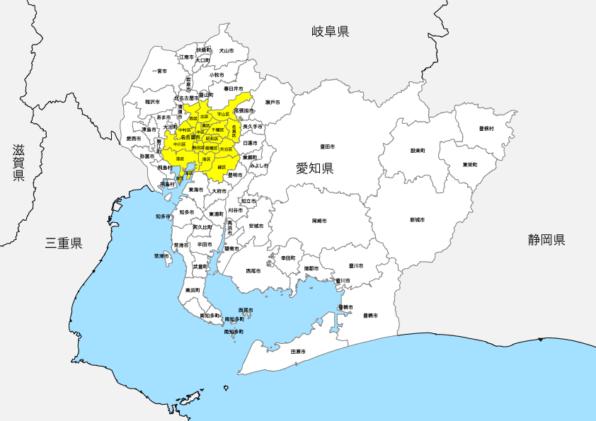 愛知県 市区町村別 白地図
