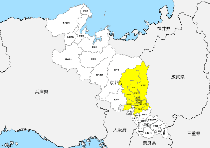 京都府 市区町村別 白地図