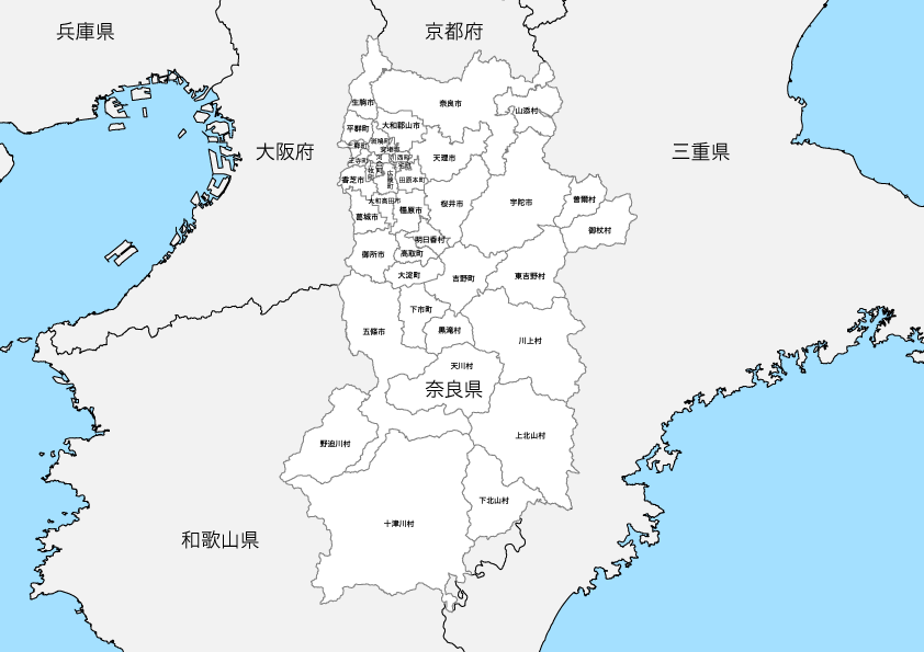 奈良県 市区町村別 白地図