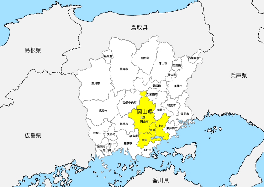 岡山県 市区町村別 白地図