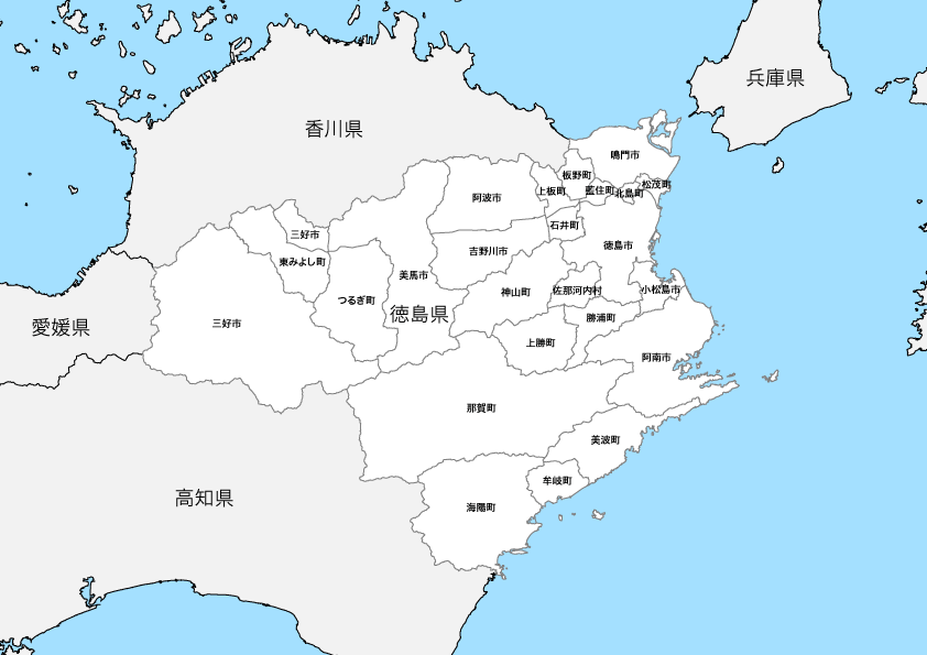 徳島県 市区町村別 白地図