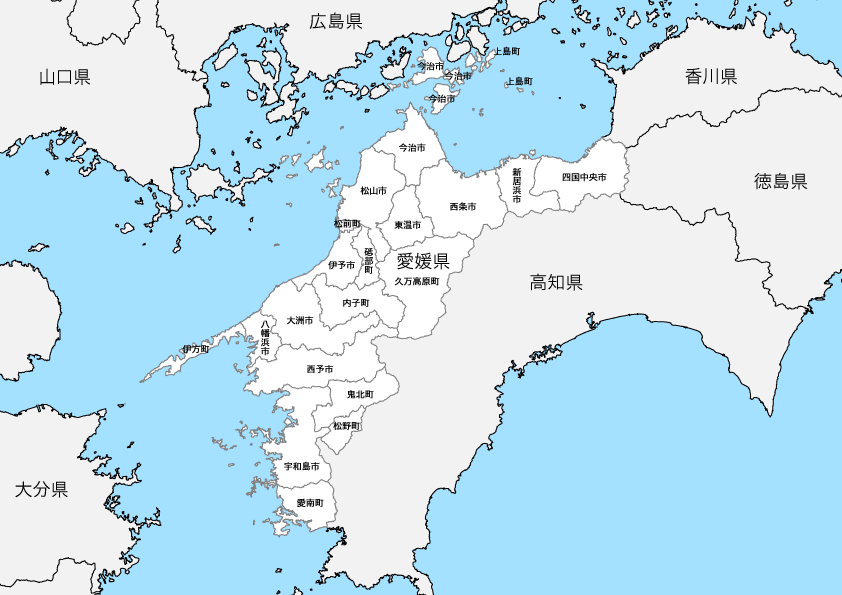 愛媛県 市区町村別 白地図