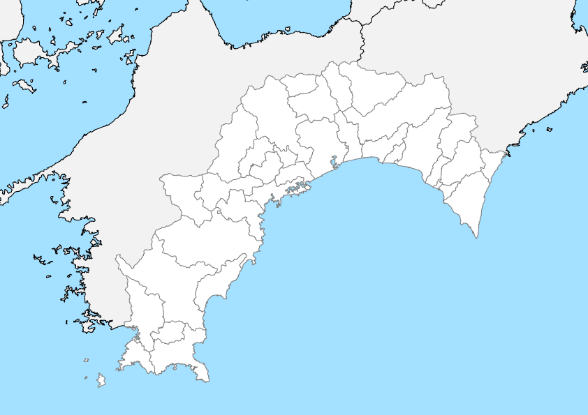 高知県 白地図 市区町村界 フリー素材