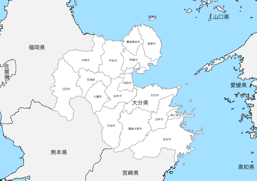 大分県 市区町村別 白地図