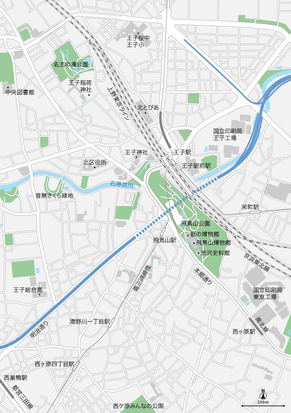 東京 王子・飛鳥山　地図素材